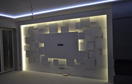 Sadrokartónový interiér 3D tv stena